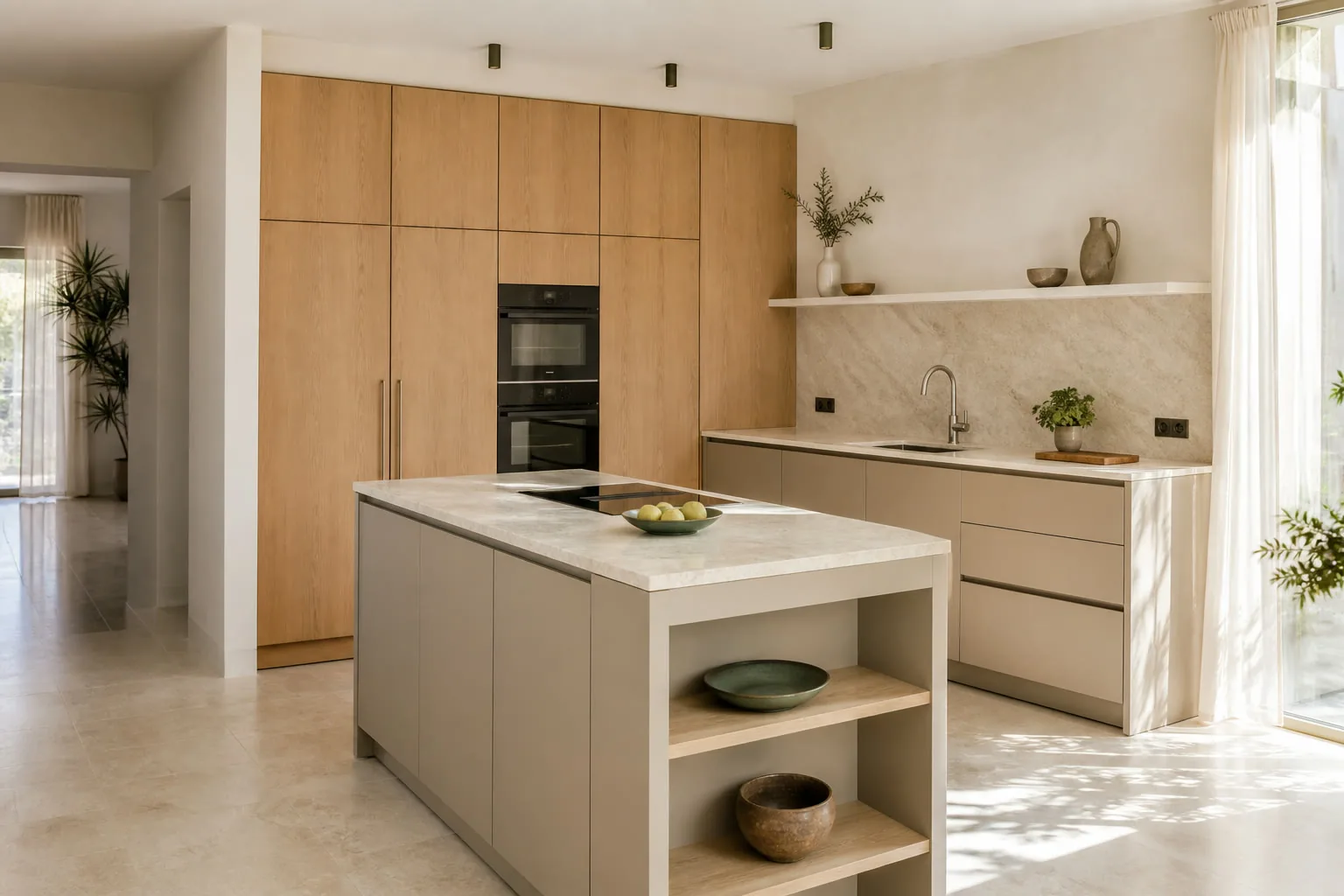Cocina a medida organizada para el uso diario