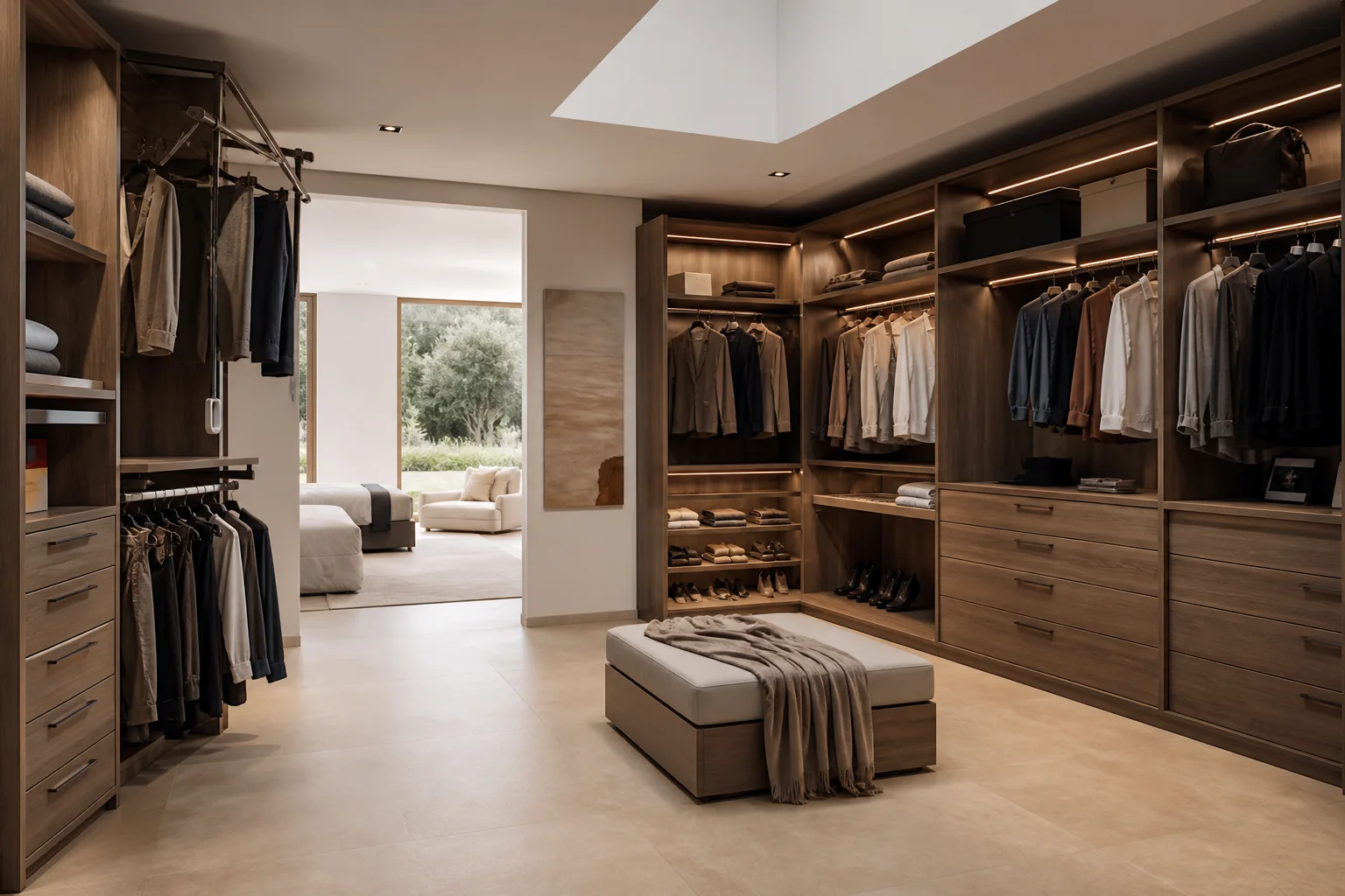 Vestidores a medida para habitación en u con isla en Jávea / Xàbia